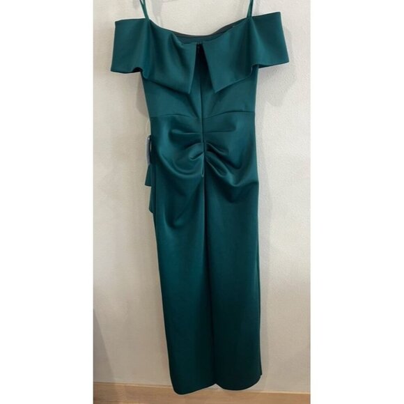$248 XSCAPE Womens Green Gown Short Sleeve Off Shoulder Maxi Evening Dress 4 - Picture 7 of 9